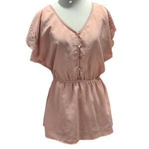 Blue Bird pale pink blouse with lace button detail Size Small